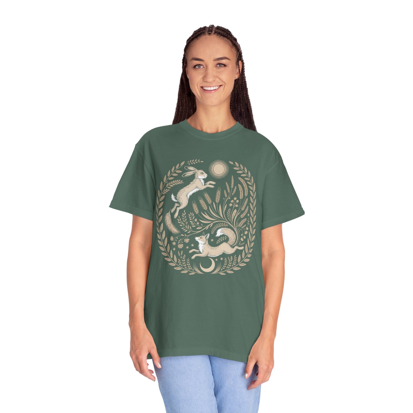 Fox moon t shirt, Witchy Forestcore Tee, Mystical Animal Graphic Shirt, Dark Academia