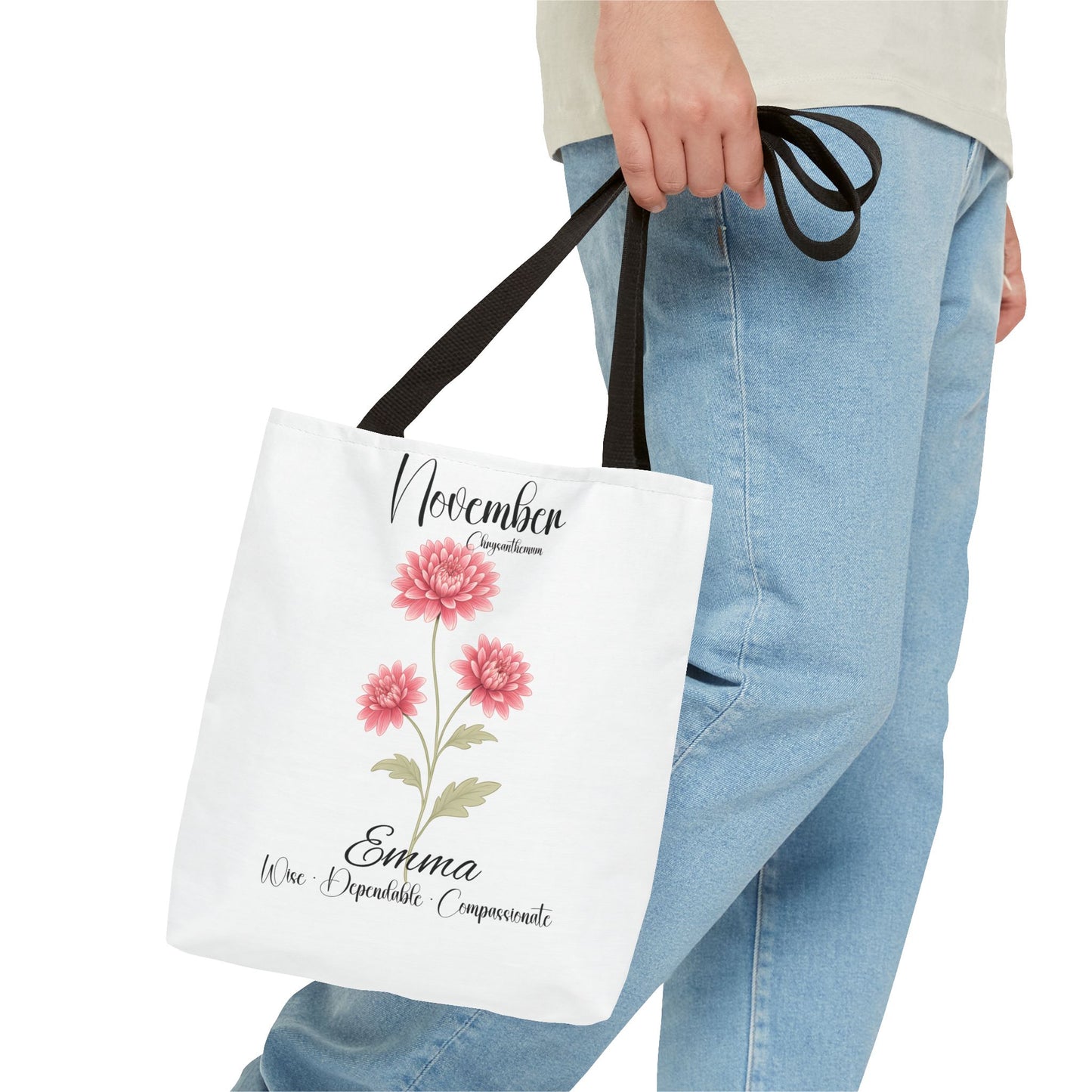 Personlized Birth Month Flower Tote Bag, Botanical Aesthetic Canvas Tote Bag, Bestfriend Gift