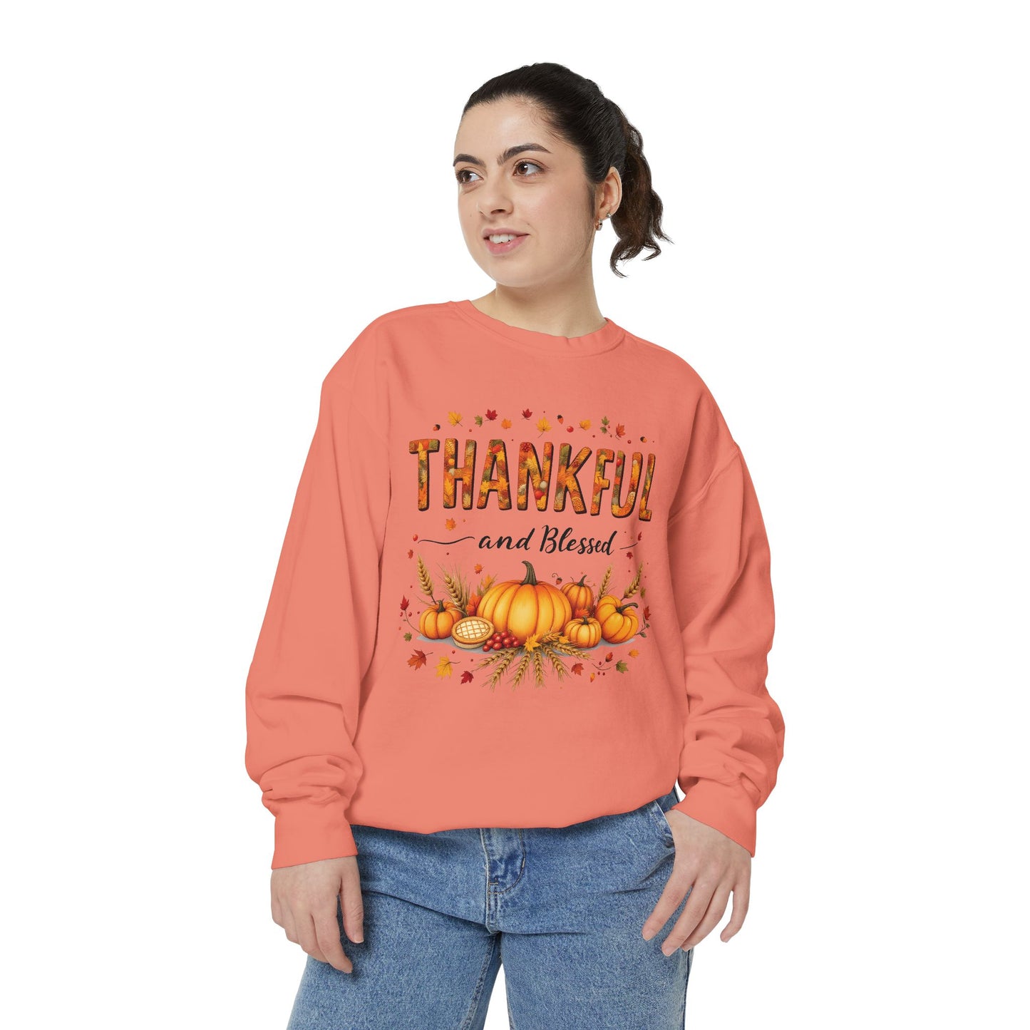 Thankful and Blessed Comfort Colours Sweatshirt, Cozy Fall Apparel, Fall Harvest Top,