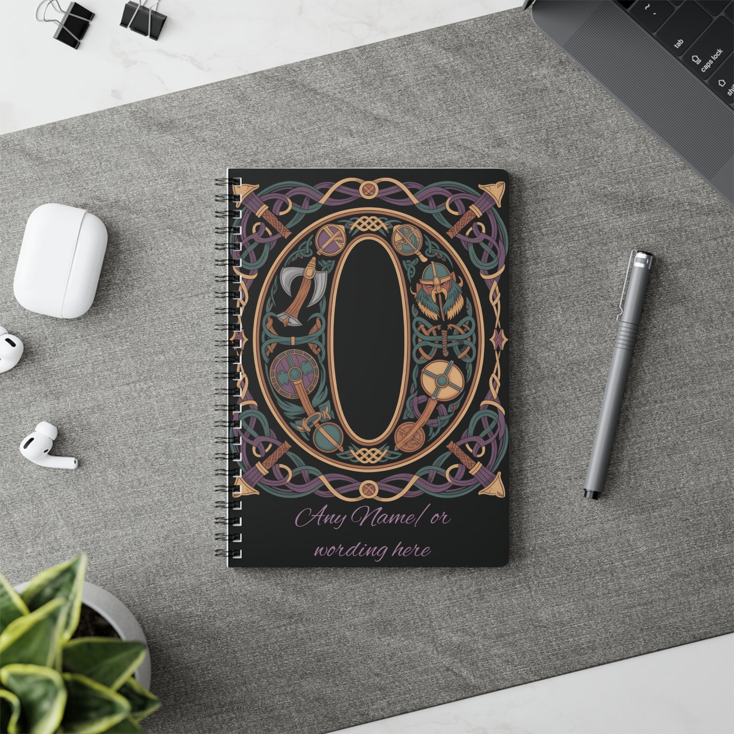 Personalized Norse Witchy Monogram A5 Notebook, Custom Journal,Monogram Notebook, Grimoire Journal, Book Of Shadows, Viking Grimoire Journal