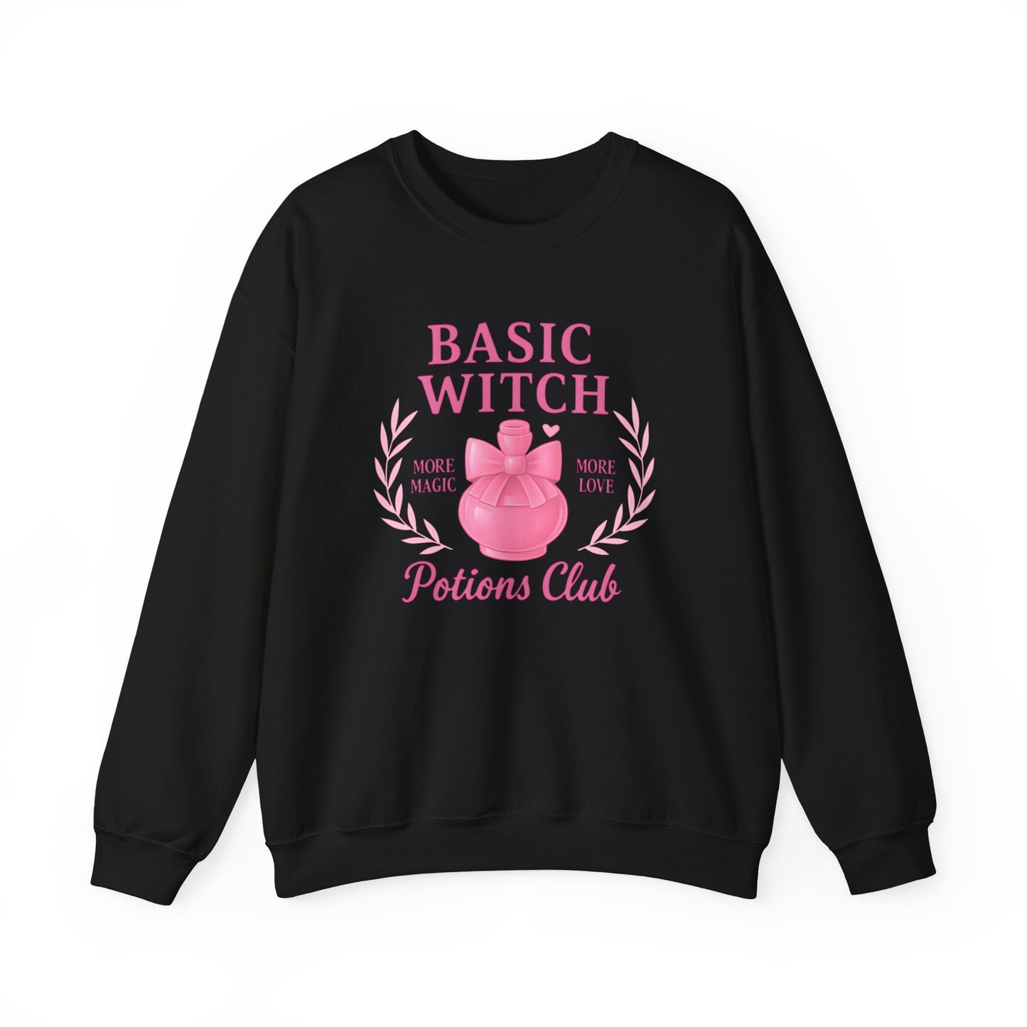 Basic Witch Potions Club Sweatshirt, This witchy sweatshirt exudes autumnal charm with its soft fabric that’s perfect for sweater weather, and features a whimsical potion bottle design reminiscent of a witches brew.