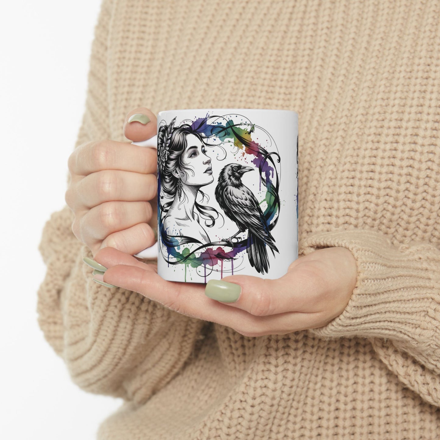Morrigan mug, raven coffee cup,dark goddess witchy gift for her, ceramic alternative gift.
