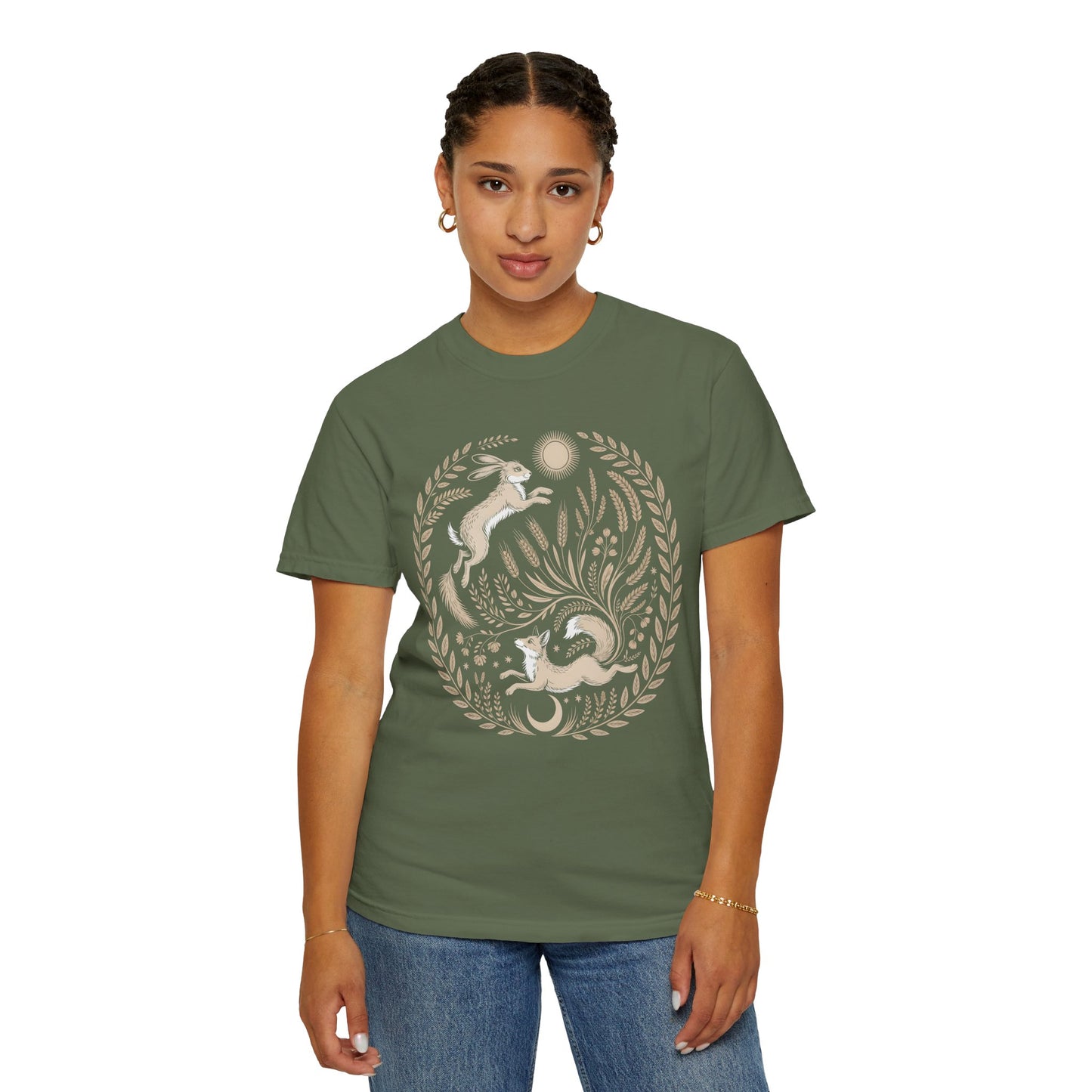 Fox moon t shirt, Witchy Forestcore Tee, Mystical Animal Graphic Shirt, Dark Academia