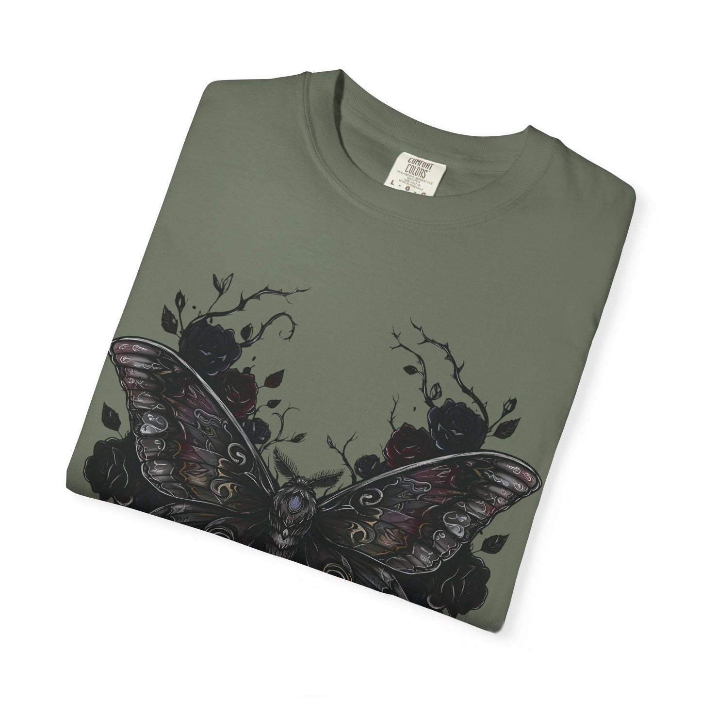 Death Moth Gothic Apparel | Dark Aesthetic Comfort Colours Tee | Alternative Goth T-Shirt