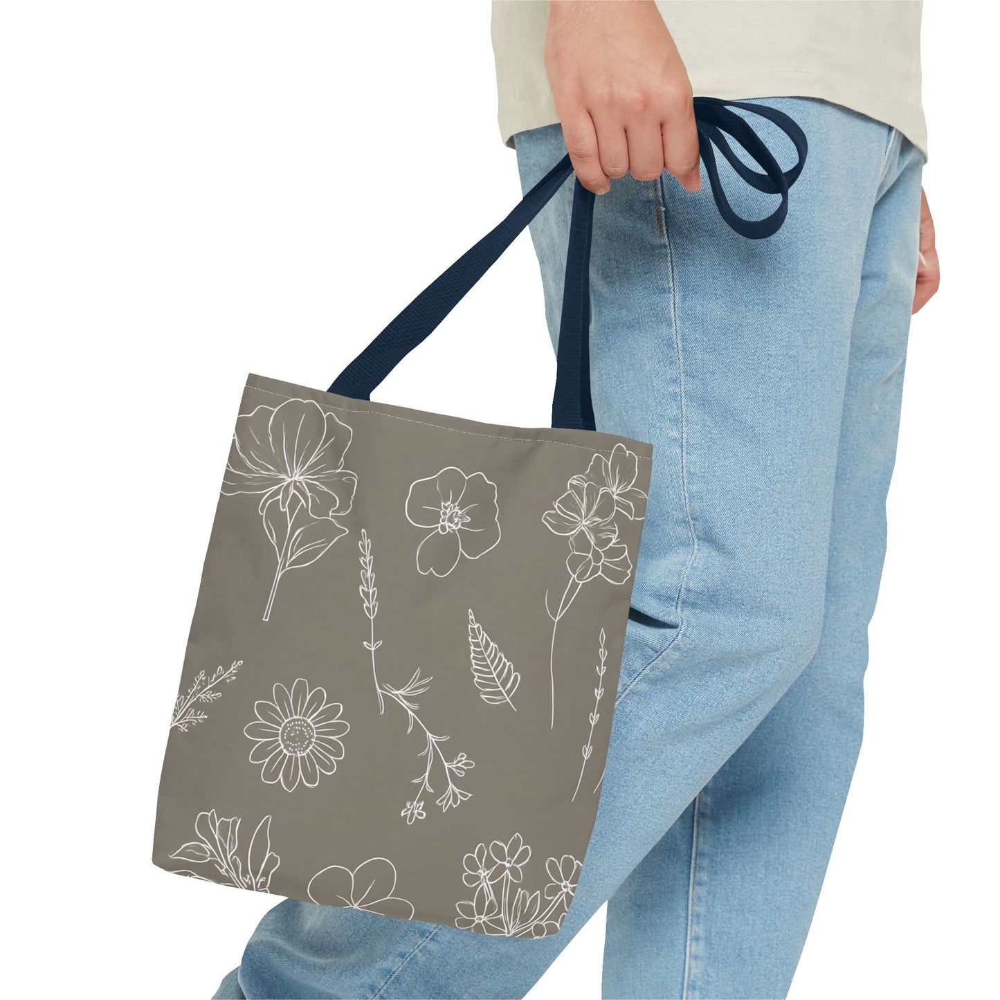 Floral Tote Bag, hand drawn vintage flowers