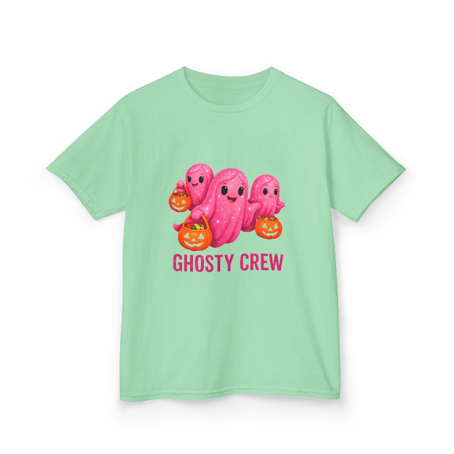 Pink Ghosty Tee Kids Heavy Cotton™ Tee, Be part of the ghosty crew and embrace the Halloween vibe with this playful design