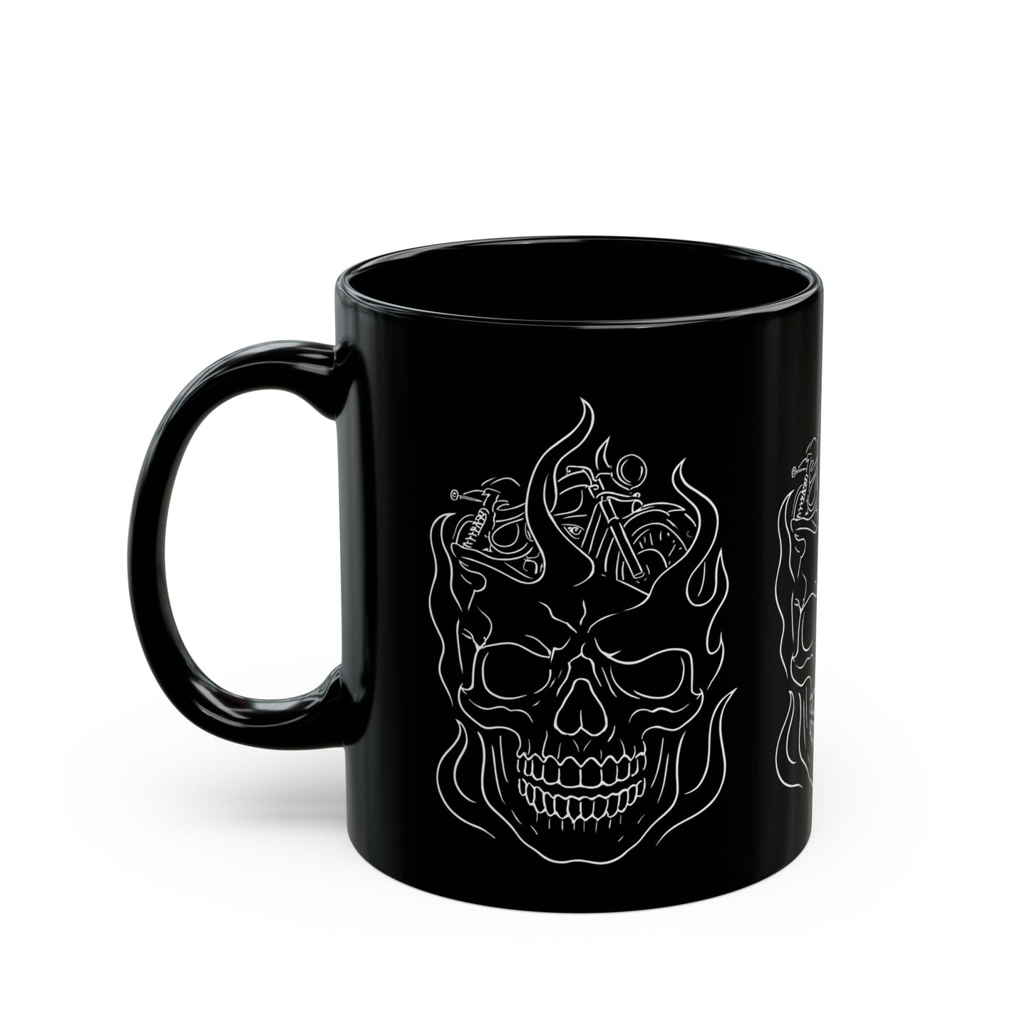 Skull Flame Mug for Riders, This eye-catching skull mug, adorned with vivid skull flames, transforms your usual sip into a fiery experience.
