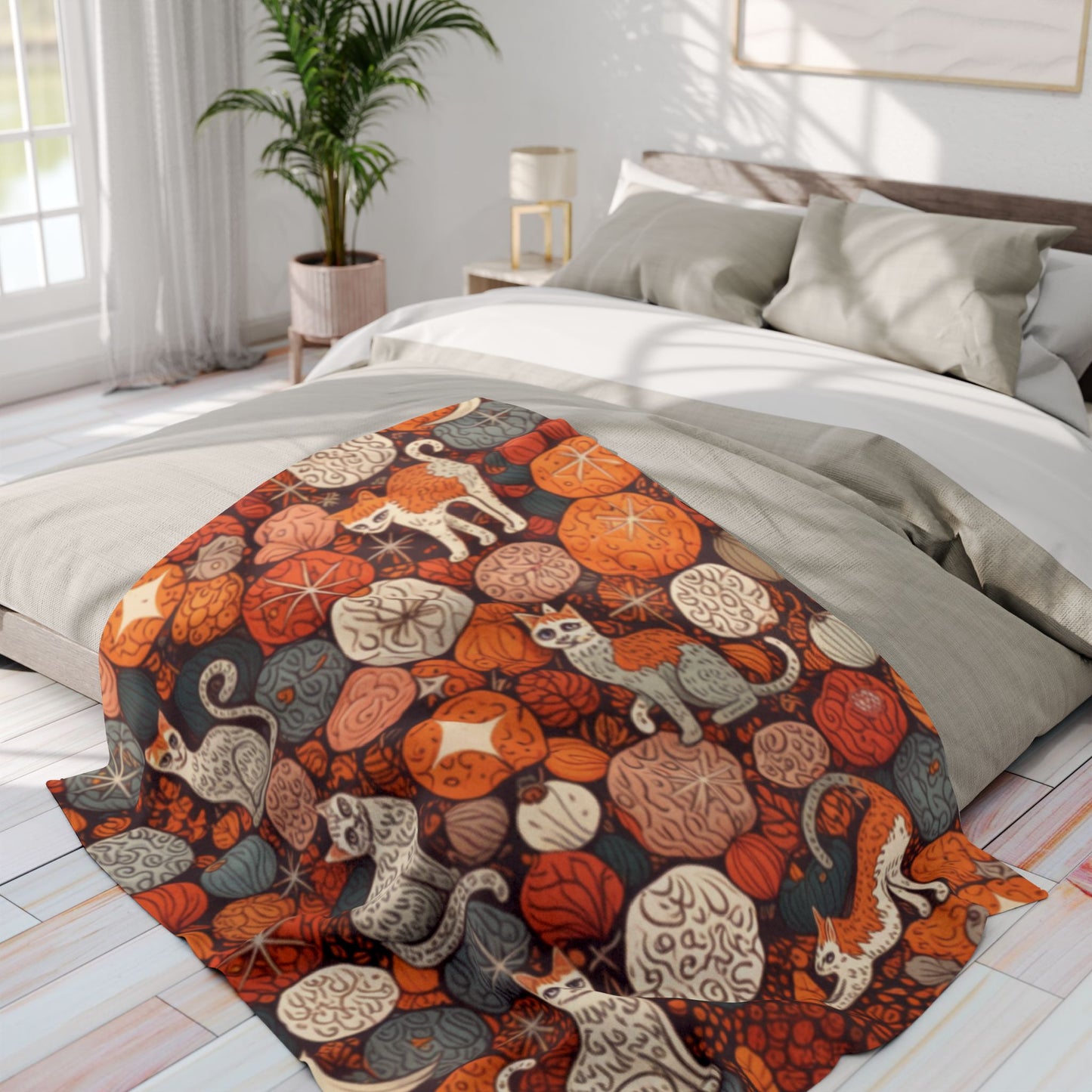 Autumn Cat Pumpkin Blanket, a snuggle blanket for your home,a masterpiece of autumnal decor.
