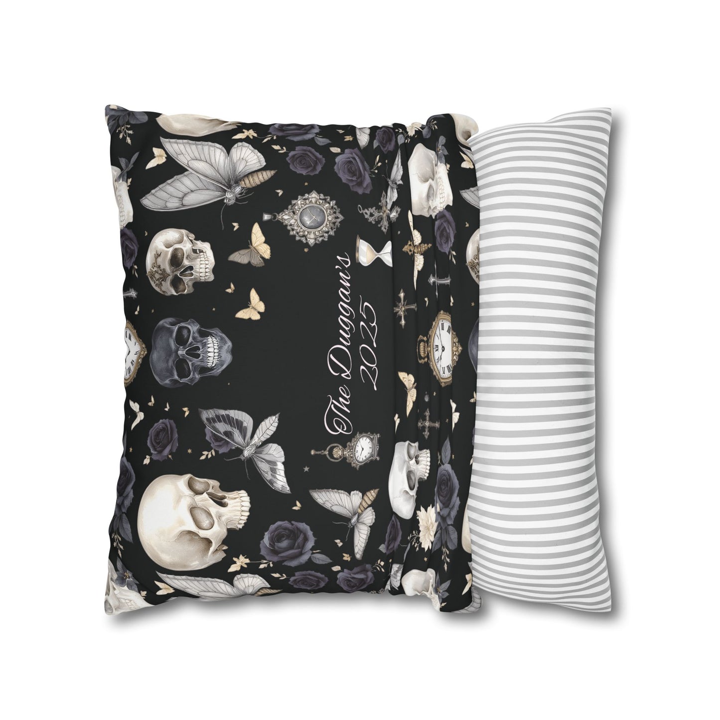 Gothic Skull Floral Pattern Square Pillowcase | gothic throw pillow, personalized whimsigoth decor
