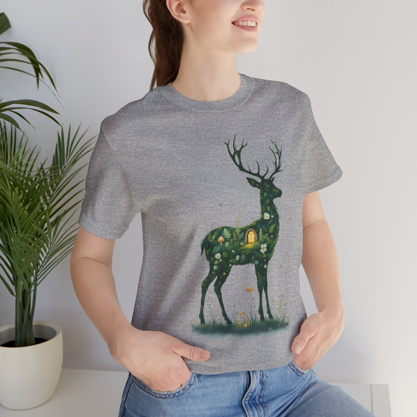 Moss Deer Silhouette Shirt, Forestcore Tee, Botanical Nature Animal Print, Woodland Gift