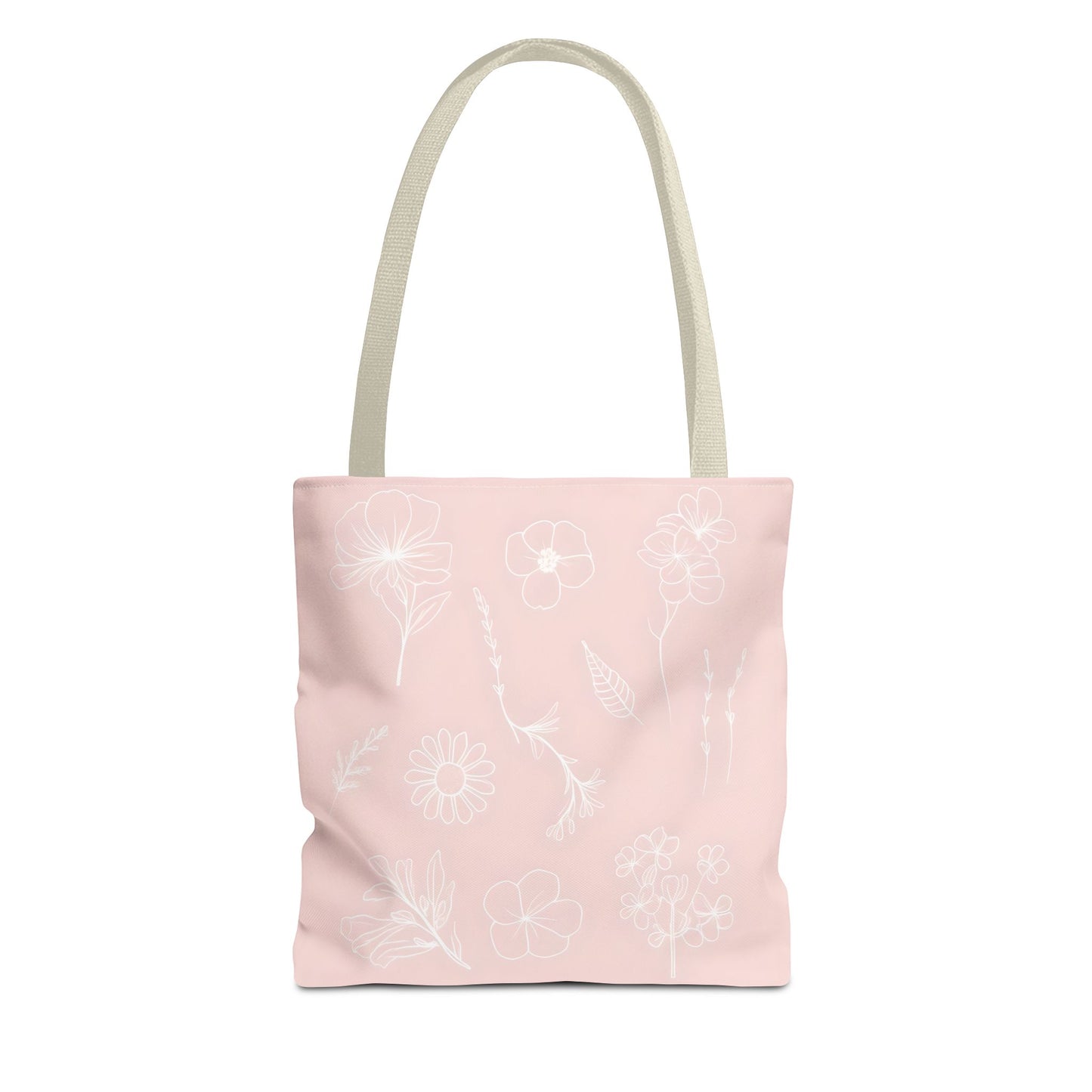 Hand drawn style flower print tote, pastel pink, Canvas shoulder bag, reusable  lunch bag.