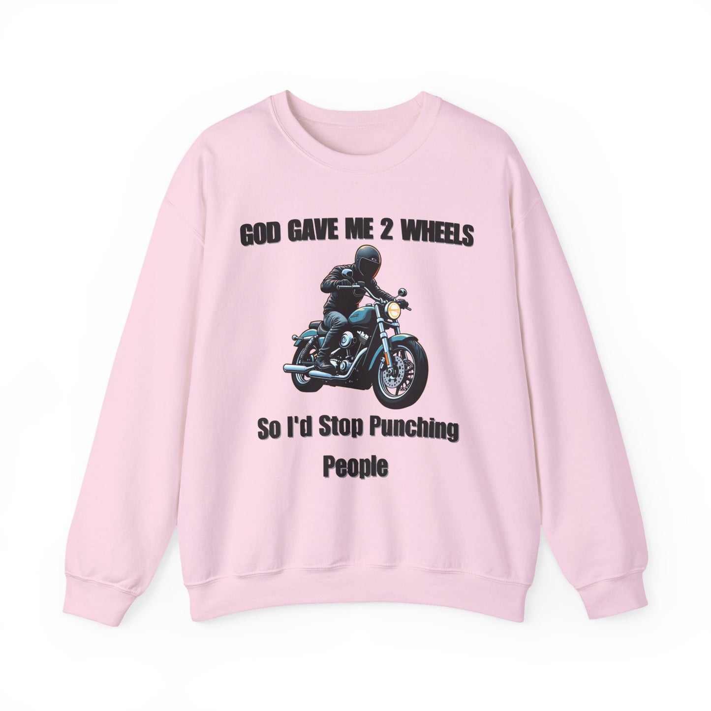 God Gave Me 2 Wheels Sweatshirt, The light-hearted motorcycling-themed graphic adds a fun twist, making it the perfect companion for casual outings or bike rides.