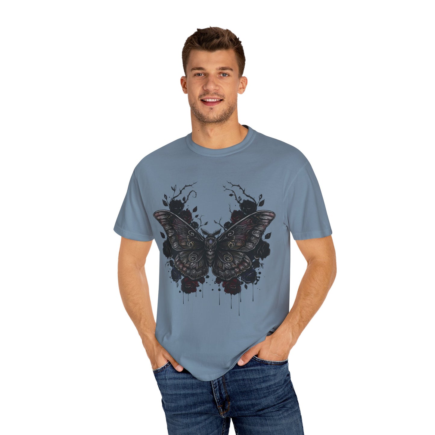 Death Moth Gothic Apparel | Dark Aesthetic Comfort Colours Tee | Alternative Goth T-Shirt