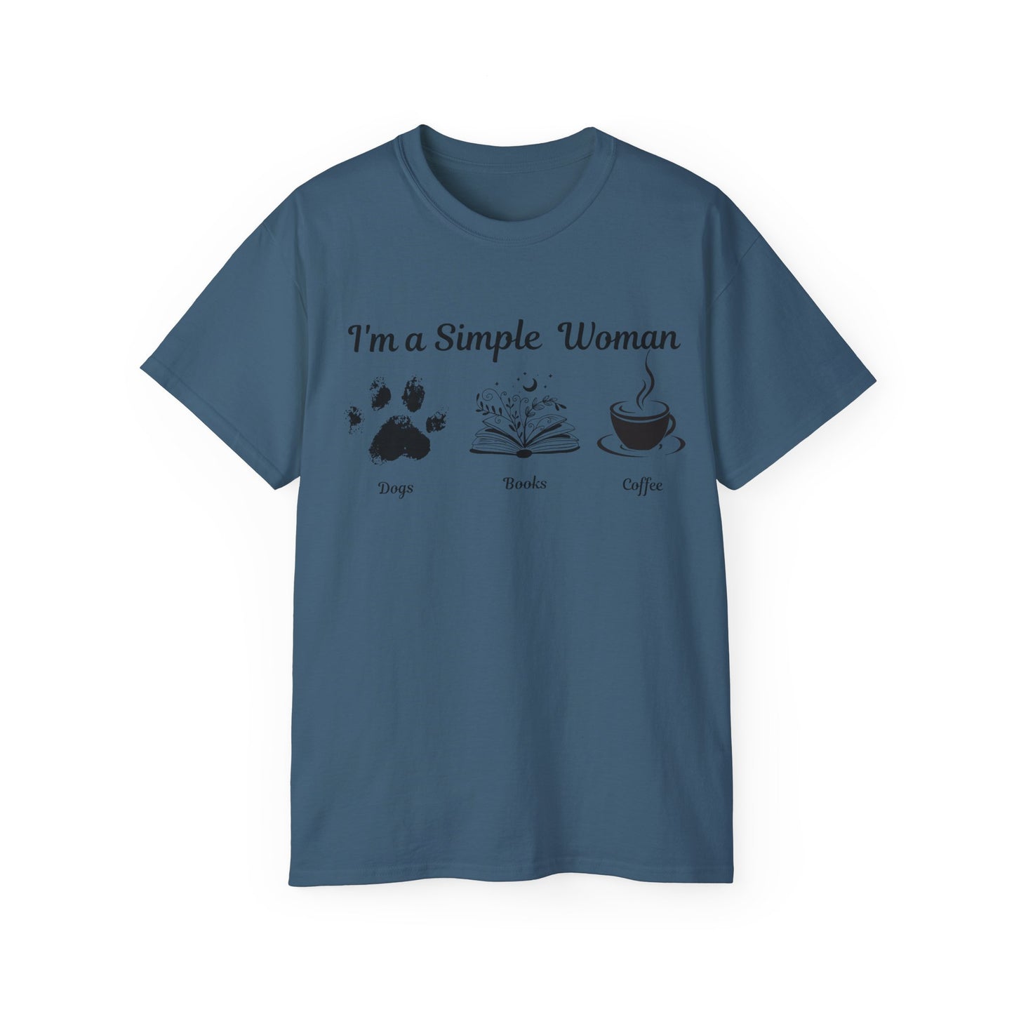 I'm a Simple Woman T Shirt, Paw Print Shirt, express your pet love and book nerd vibes whilst sipping on your caffine fix.