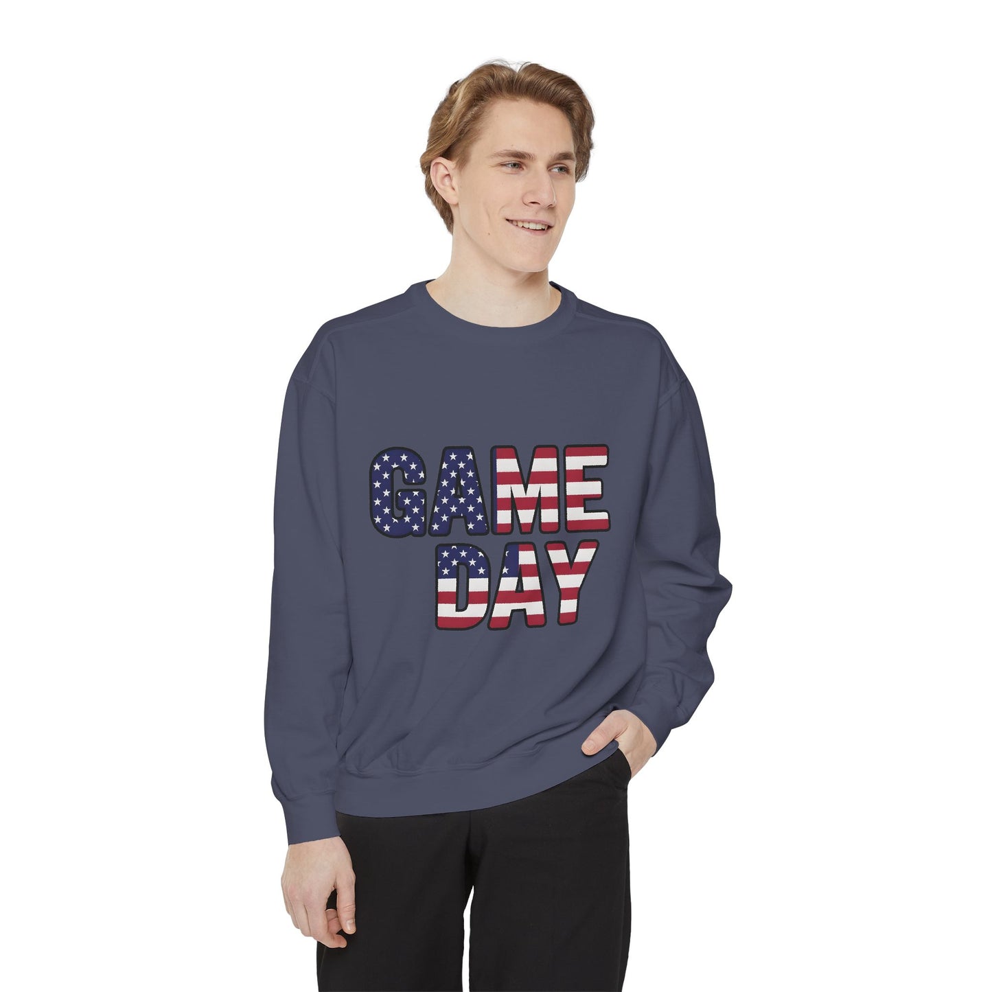 Game Day Comfort Colors sweatshirt, patriotic sweater, sports apparel.