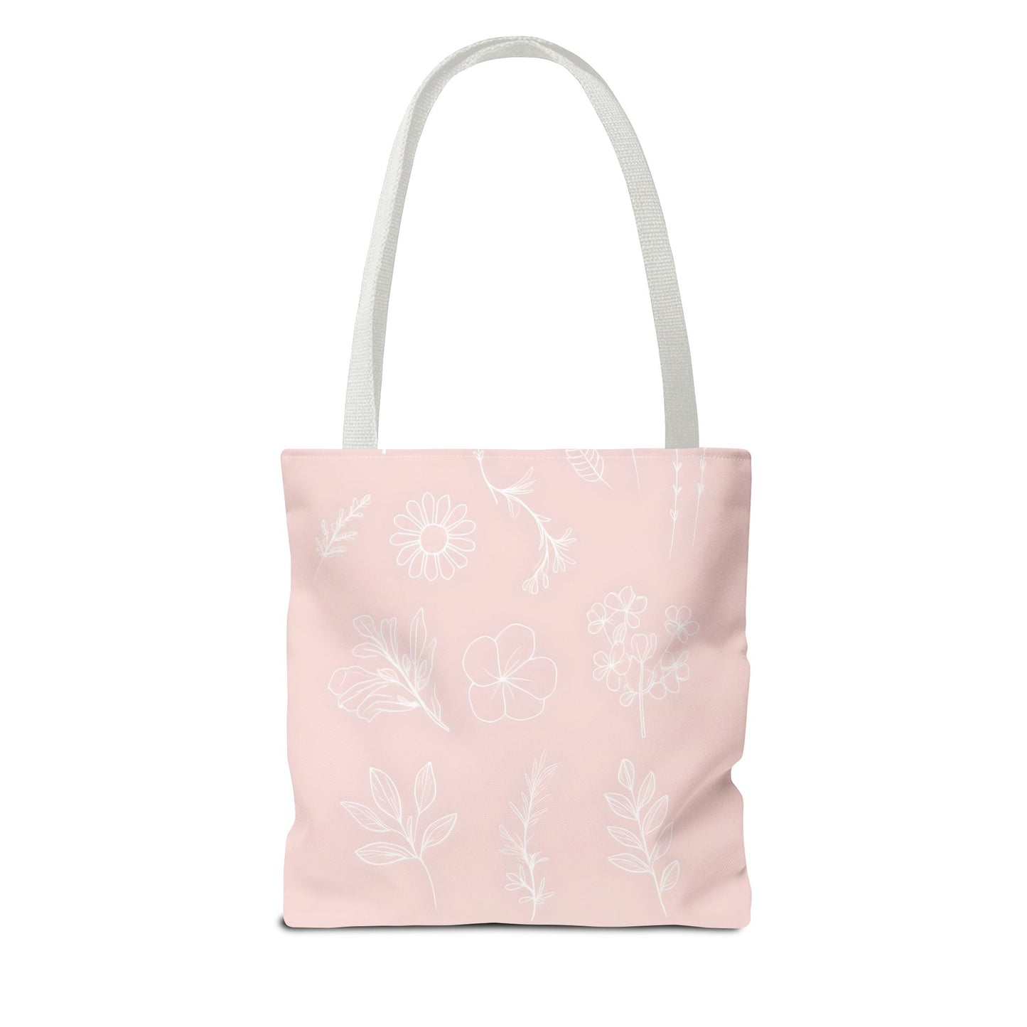 Hand drawn style flower print tote, pastel pink, Canvas shoulder bag, reusable  lunch bag.