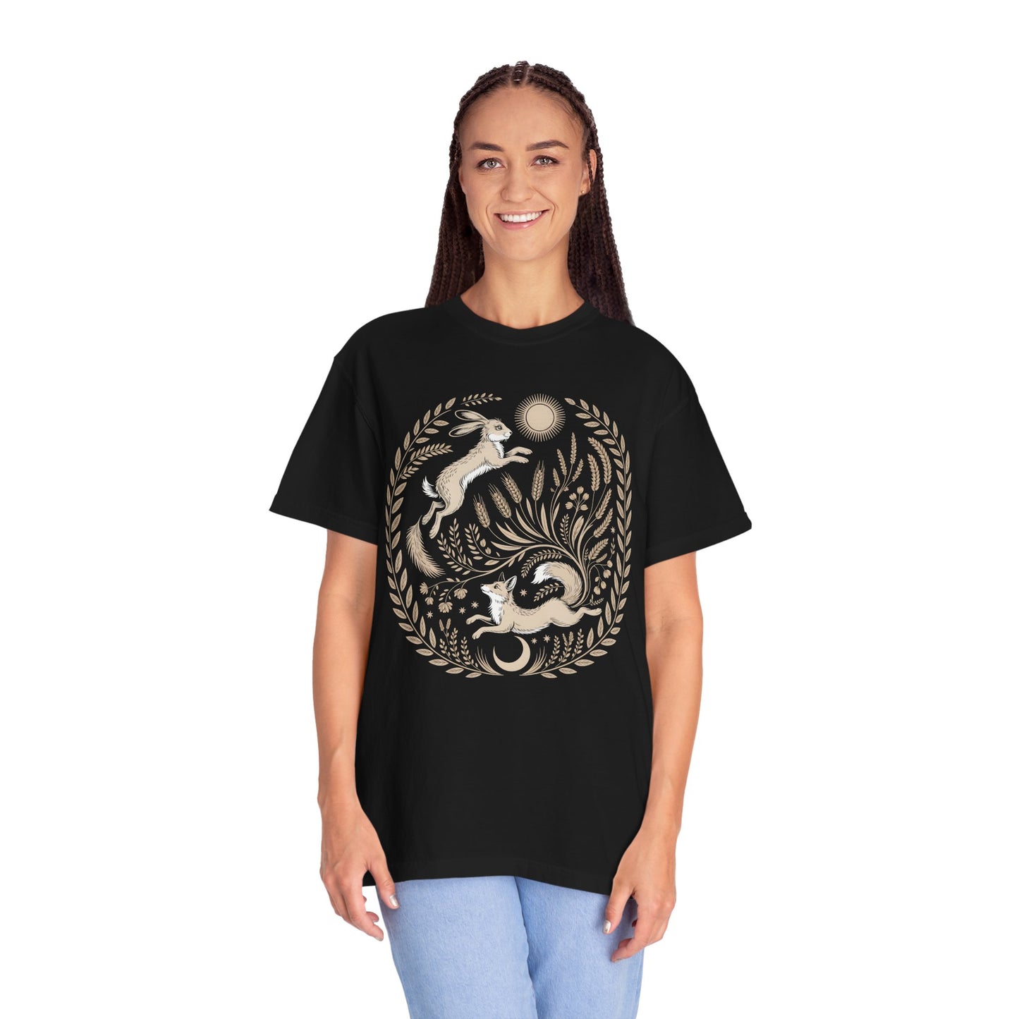 Fox moon t shirt, Witchy Forestcore Tee, Mystical Animal Graphic Shirt, Dark Academia