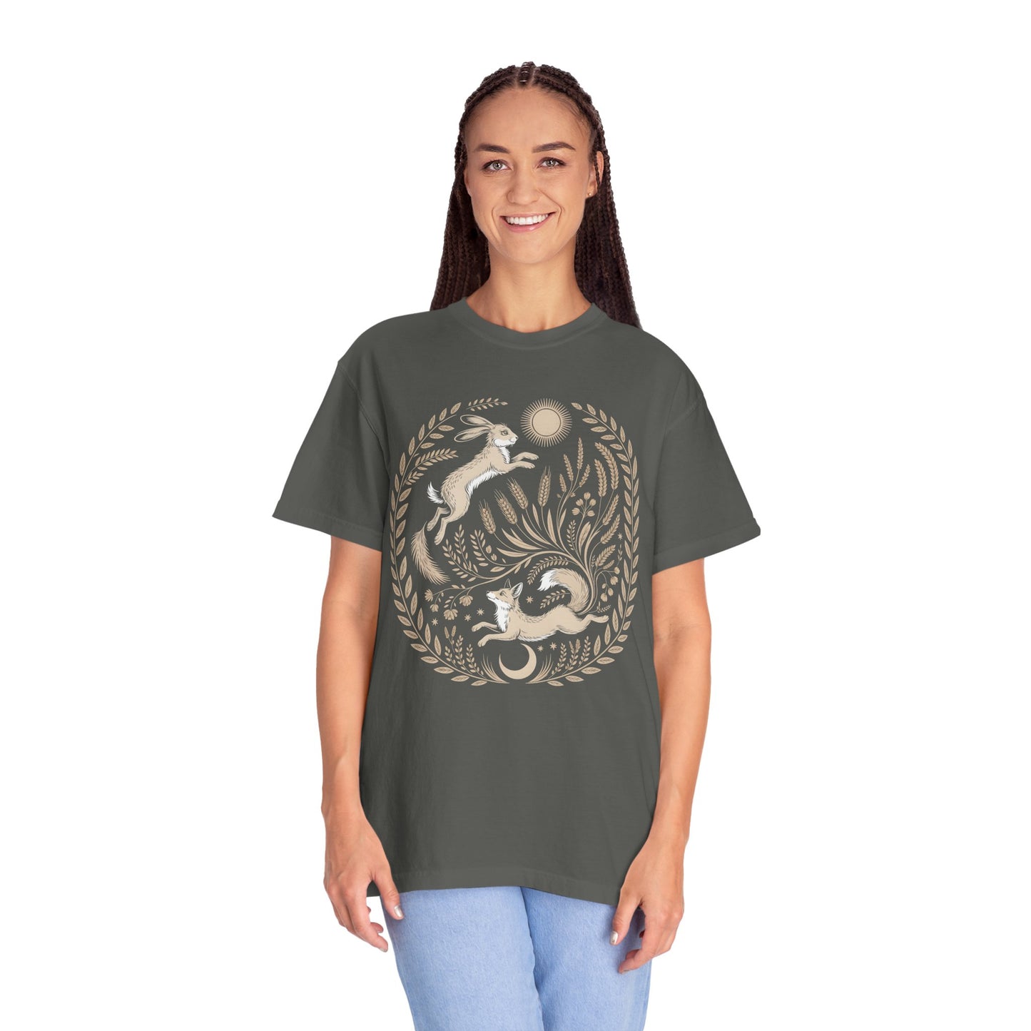 Fox moon t shirt, Witchy Forestcore Tee, Mystical Animal Graphic Shirt, Dark Academia