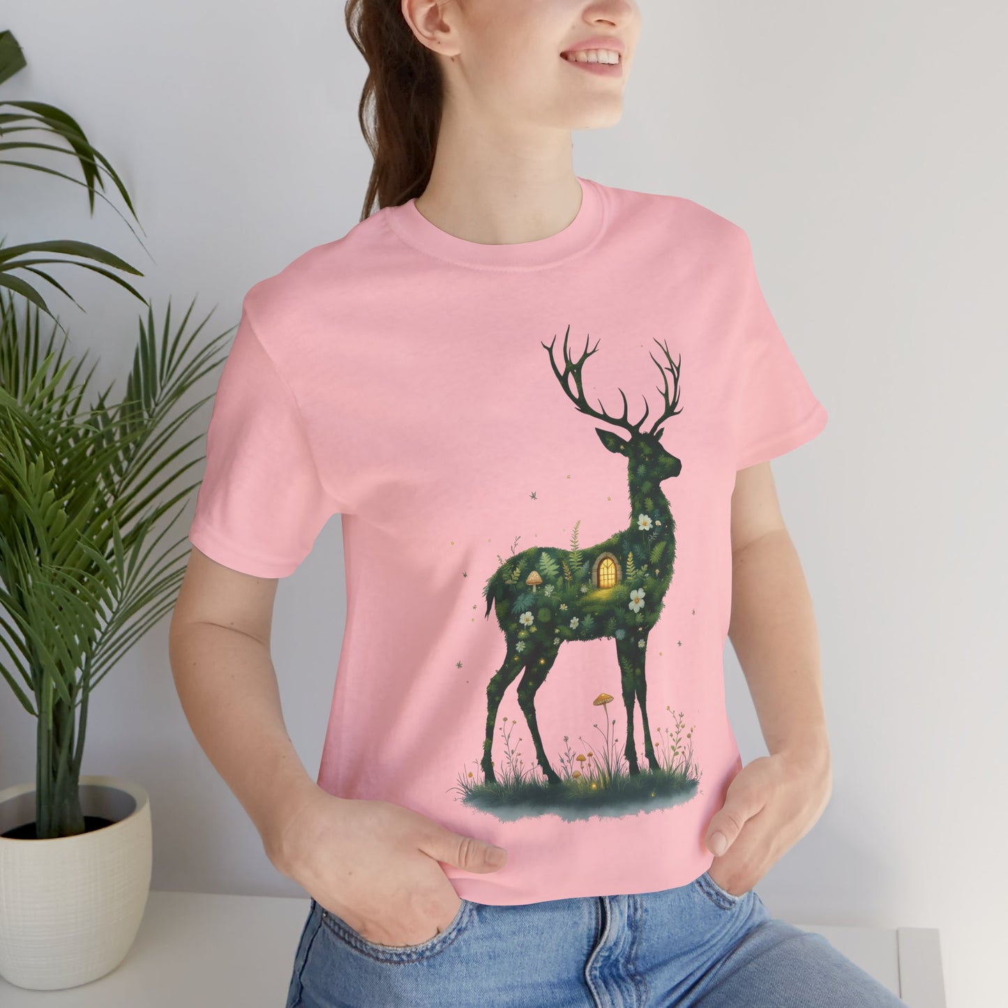Moss Deer Silhouette Shirt, Forestcore Tee, Botanical Nature Animal Print, Woodland Gift