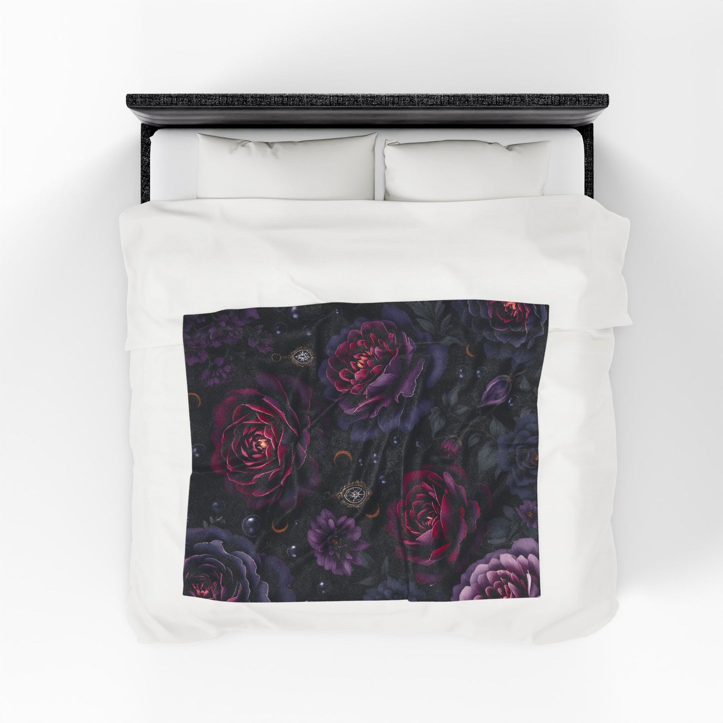 Dark Floral Throw, Velveteen Plush Gothic Blanket ,witchy home decor.