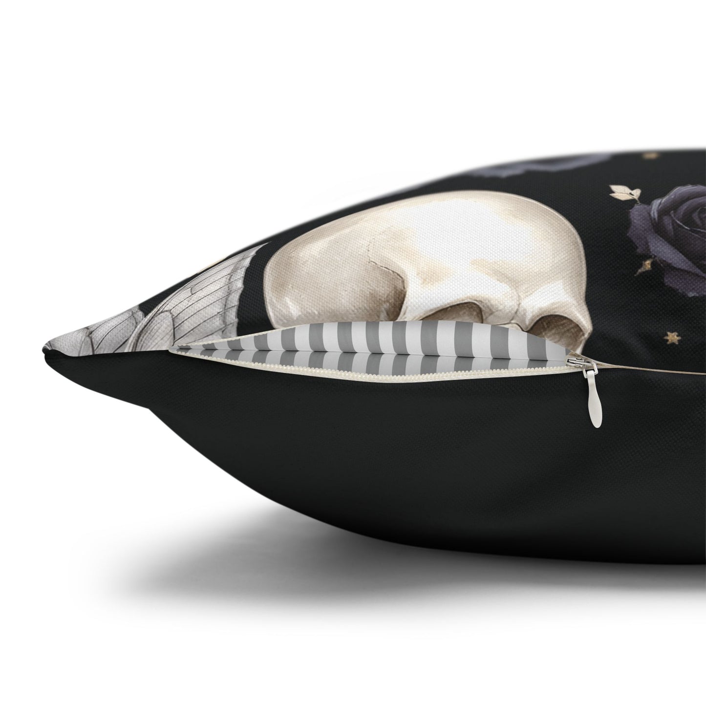 Gothic Skull Floral Pattern Square Pillowcase | gothic throw pillow, personalized whimsigoth decor