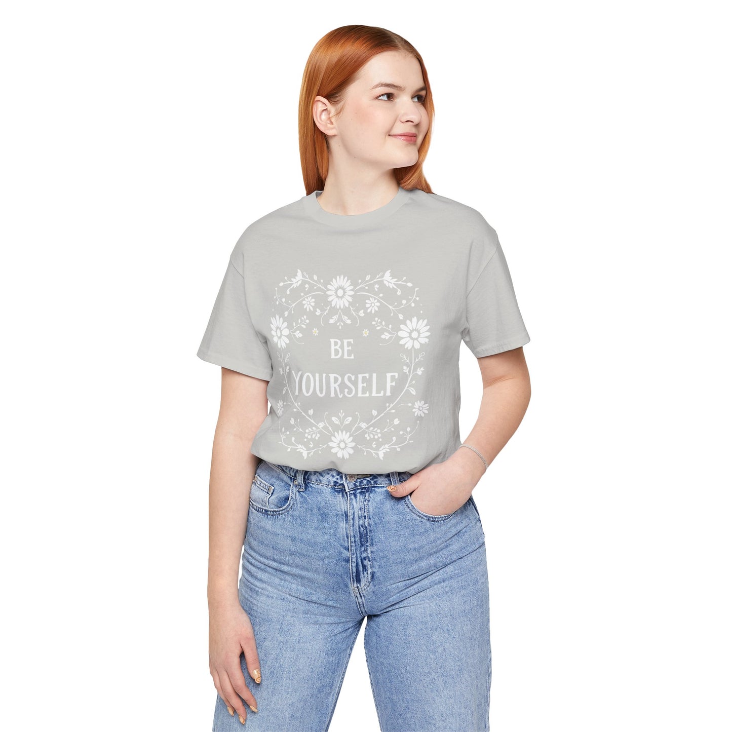 Be Yourself Shirt, Cotton floral design tee, Self Care Gift, good vibes t, festival fashion