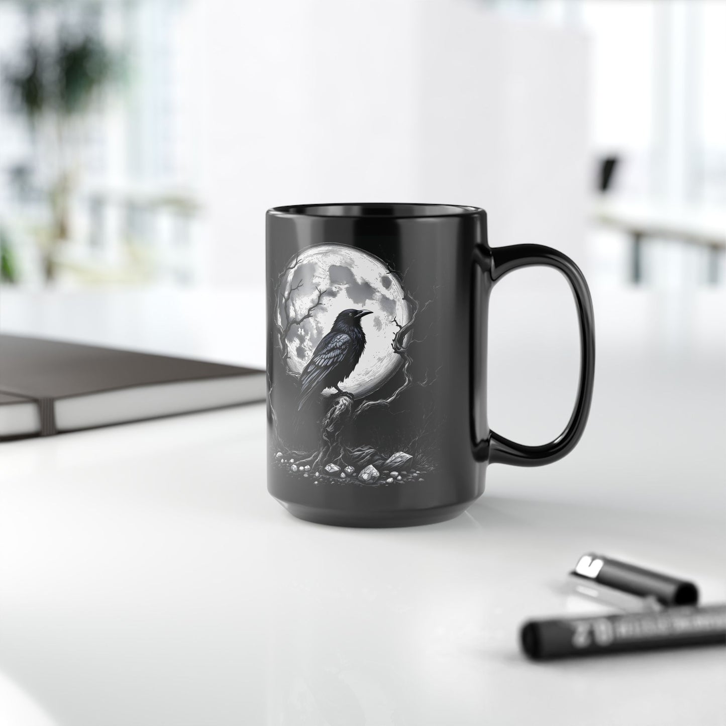 Gothic Raven Black Mug, Witchy 15oz Coffee Cup, Raven Mug, Gothic Coffee Mug, Witchy Mugs, Moon Mug, Raven Gifts