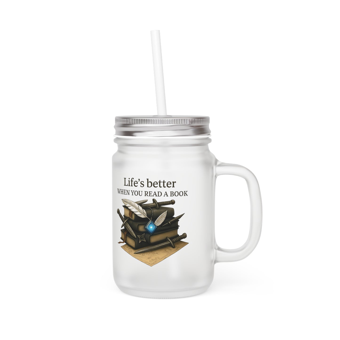 Book Lovers Mason Jar with Straw, Frosted Glass Cup, Eco Friendly Mug, Bookish Aesthetic, Booktok Merch, Bibliophile Gift, Book Club Gift